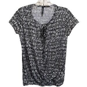 Jason Maxwell Black/White Geo Wrap/Tie Short Sleeve V Neck‎ Blouse Size PS